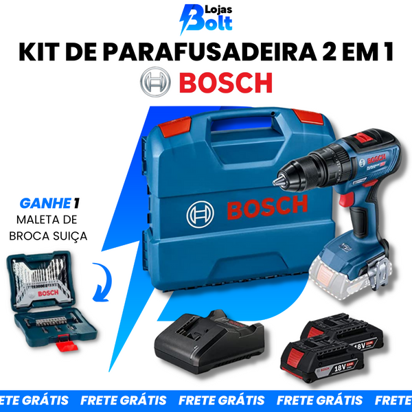 Parafusadeira Furadeira Bosch GSB 18V-50 com 2 baterias, 1 carregador + Brinde
